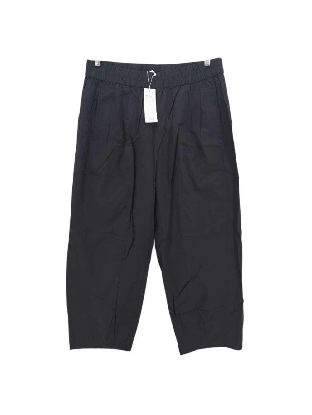 NWT EILEEN FISHER Black Washed Organic Cotton Poplin Lantern Ankle Pant MEDIUM